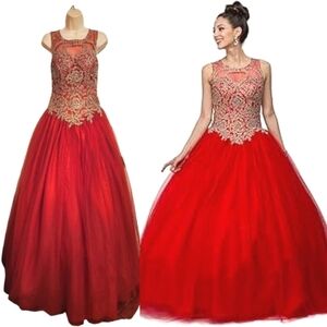 Layla K Quinceanera Ball Gown Dress Red Gold Beaded Size 6